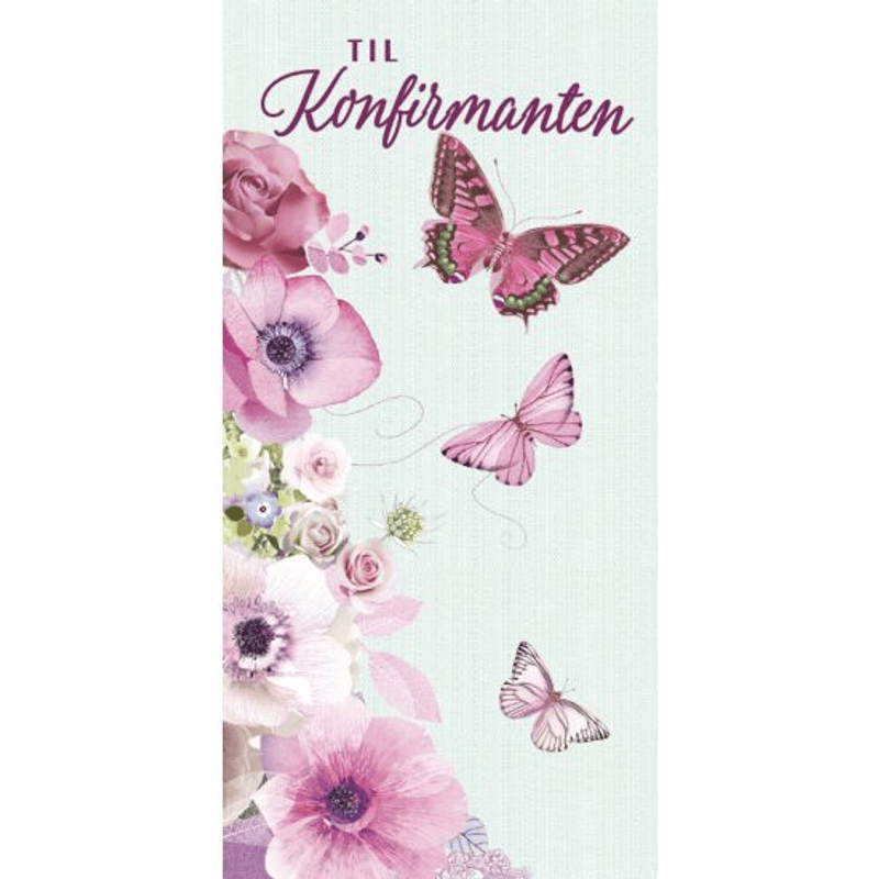 Konfirmasjonskort Dobbelt Med Konvolutt - Til Konfirmanten Rosa 